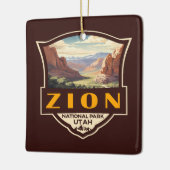 Zion National Park Illustratie Retro Badge Keramisch Ornament (Links)