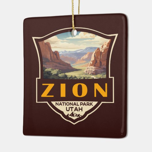 Zion National Park Illustratie Retro Badge Keramisch Ornament (Links)