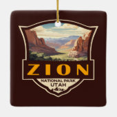 Zion National Park Illustratie Retro Badge Keramisch Ornament (Achterkant)