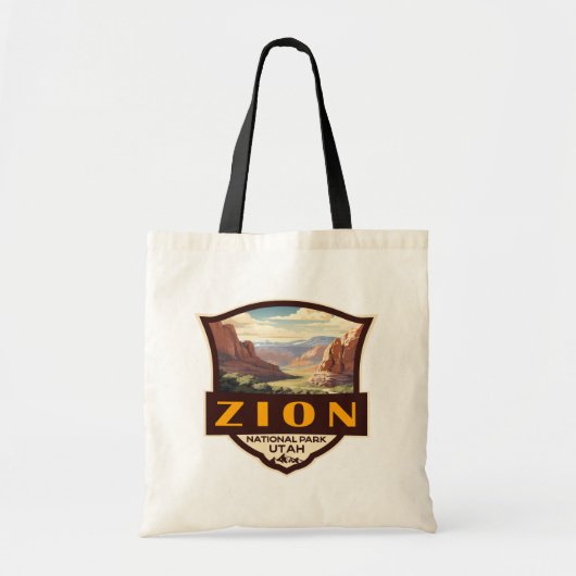 Zion National Park Illustratie Retro Badge Tote Bag (Voorkant)