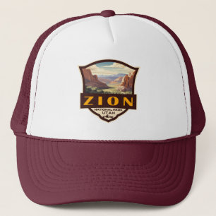 Zion National Park Illustratie Retro Badge Trucker Pet