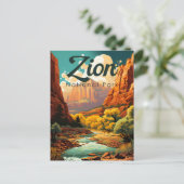 Zion National Park Illustratie Retro Briefkaart (Staand voorkant)