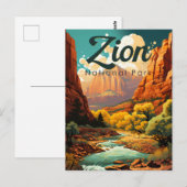 Zion National Park Illustratie Retro Briefkaart (Voorkant / Achterkant)
