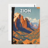 Zion National Park illustratie retro Briefkaart (Voorkant / Achterkant)