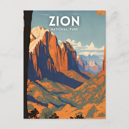 Zion National Park illustratie retro Briefkaart (Voorkant)