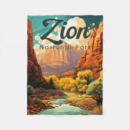 Zion National Park Illustratie Retro Fleece Deken (Voorkant)