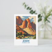 Zion National Park illustratie retro Klassiek Briefkaart (Staand voorkant)