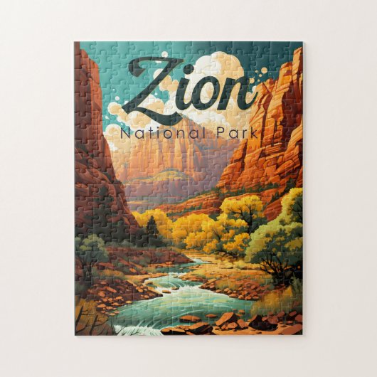 Zion National Park Illustratie Retro Legpuzzel (Verticaal)