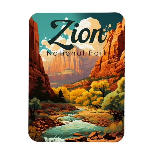 Zion National Park Illustratie Retro Magneet (Verticaal)