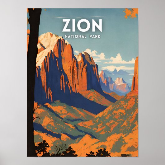 Zion National Park illustratie retro Poster (Voorkant)