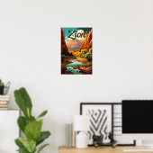 Zion National Park Illustratie Retro Poster (Thuiskantoor)