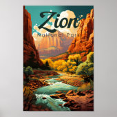 Zion National Park Illustratie Retro Poster (Voorkant)