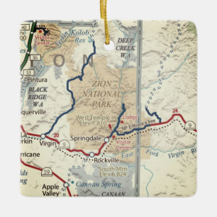 Zion National Park Map Keramisch Ornament