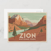 Zion National Park Postcard Retro Briefkaart (Voorkant / Achterkant)