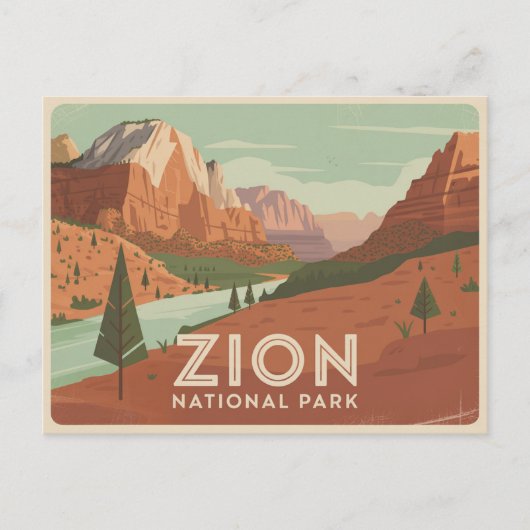 Zion National Park Postcard Retro Briefkaart (Voorkant)