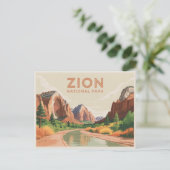 Zion National Park Postcard Vintage Briefkaart (Staand voorkant)
