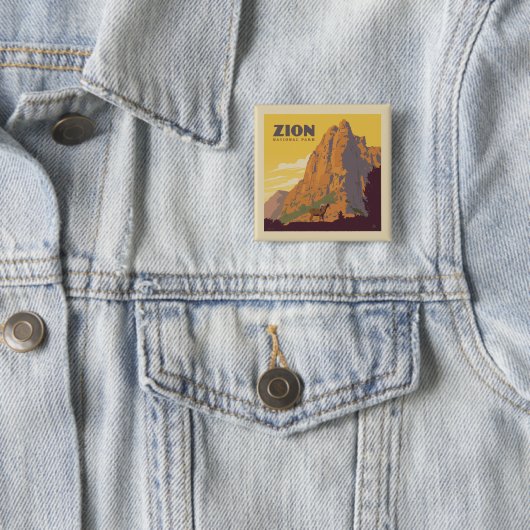 Zion National Park | Ram Vierkante Button 5,1 Cm (In situ)
