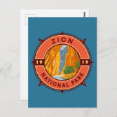 Zion National Park Retro Compass Emblem Briefkaart (Voorkant / Achterkant)