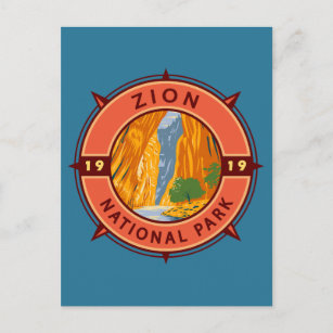 Zion National Park Retro Compass Emblem Briefkaart