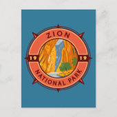 Zion National Park Retro Compass Emblem Briefkaart (Voorkant)