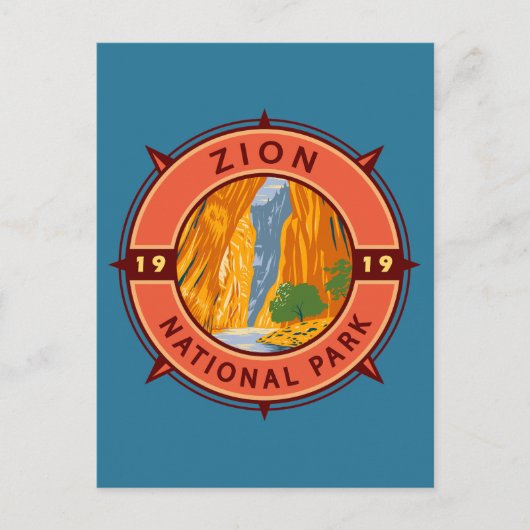 Zion National Park Retro Compass Emblem Briefkaart (Voorkant)