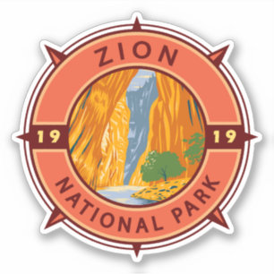 Zion National Park Retro Compass Emblem Sticker