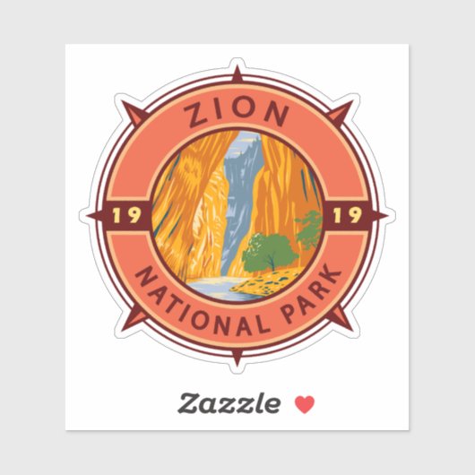 Zion National Park Retro Compass Emblem Sticker (Vel)