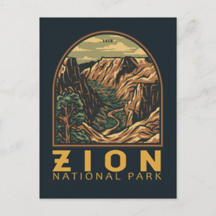Zion National Park Retro Emblem Briefkaart