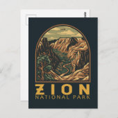 Zion National Park Retro Emblem Briefkaart (Voorkant / Achterkant)