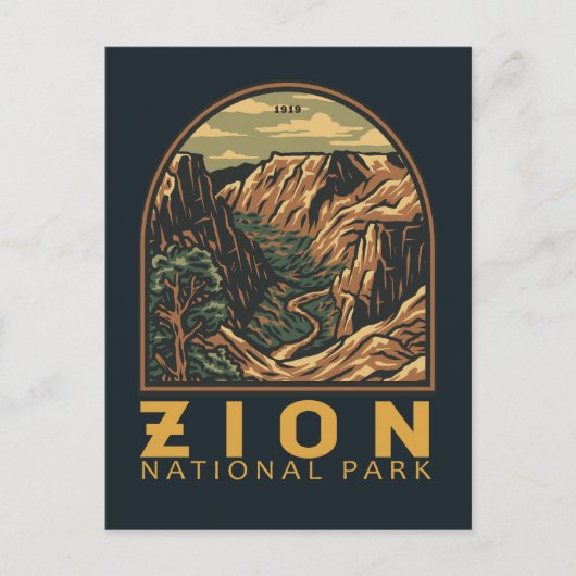 Zion National Park Retro Emblem Briefkaart (Voorkant)