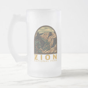 Zion National Park Retro Emblem Matglas Bierpul
