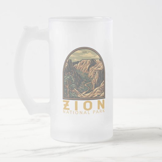 Zion National Park Retro Emblem Matglas Bierpul (Links)