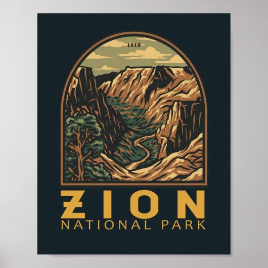 Zion National Park Retro Emblem Poster (Voorkant)