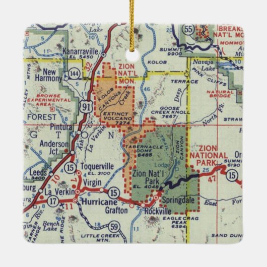 Zion National Park Retro Map Keramisch Ornament (Achterkant)