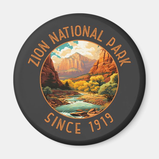 Zion National Park Retro Noodcirkel Magneet (Voorkant)