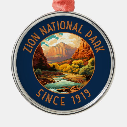 Zion National Park Retro Noodcirkel Metalen Ornament (Voorkant)
