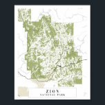 Zion National Park Retro Street Map Poster<br><div class="desc">Zion National Park Retro Street Map</div>