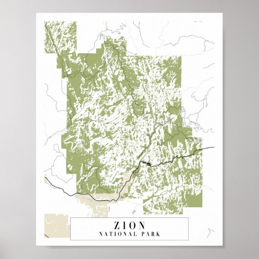 Zion National Park Retro Street Map Poster (Voorkant)