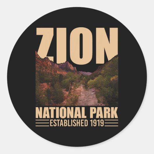 Zion National Park - Retro wandelen en kamperen Li Ronde Sticker (Voorkant)