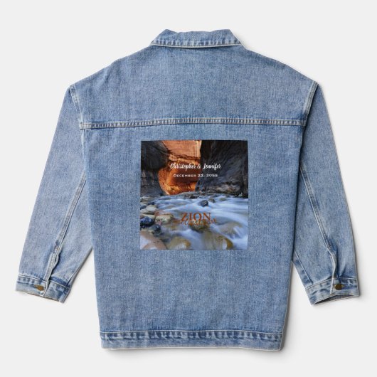 Zion National Park the Narrows, Names, Date Blauw Denim Jacket (Achterkant)