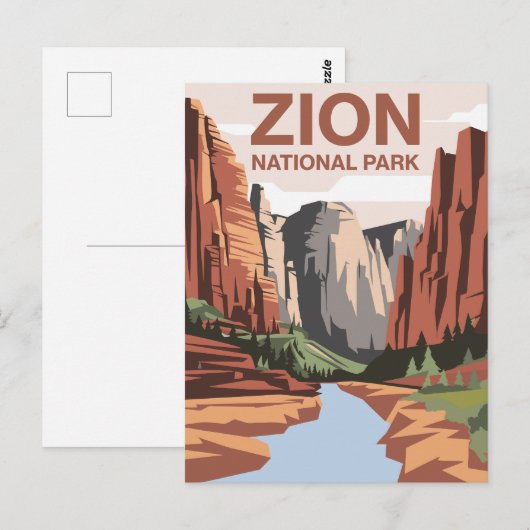 Zion National Park Travel Art Briefkaart (Voorkant / Achterkant)