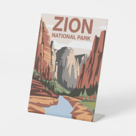 Zion National Park Travel Art Reclamebord Met Voetstuk