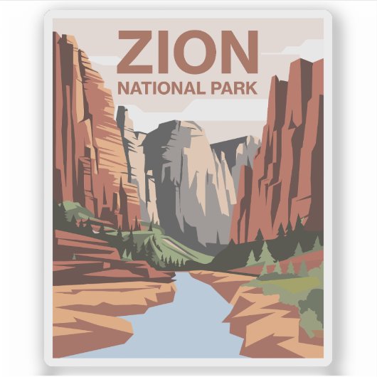 Zion National Park Travel Art Sticker (Voorkant)