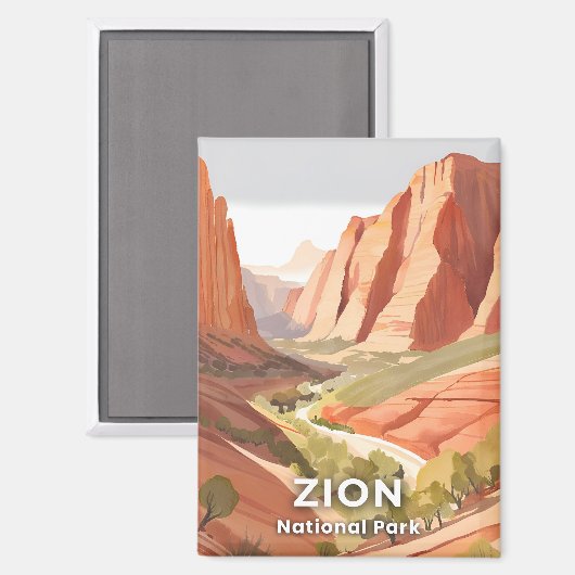 Zion National Park | Travel Waterverf Valley Magneet (Voorkant / Achterkant)