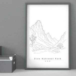 Zion National Park USA Minimalistische Lijn Kunst Poster