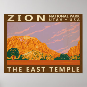 Zion National Park Utah East Temple Retro Poster