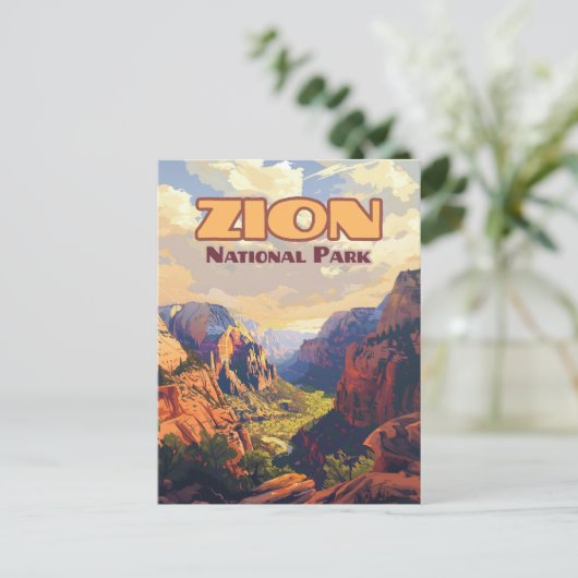 Zion National Park Utah Moab Canyon Retro Briefkaart (Staand voorkant)