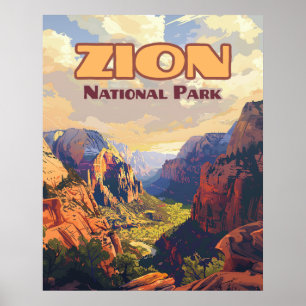 Zion National Park Utah Moab Canyon Retro Poster