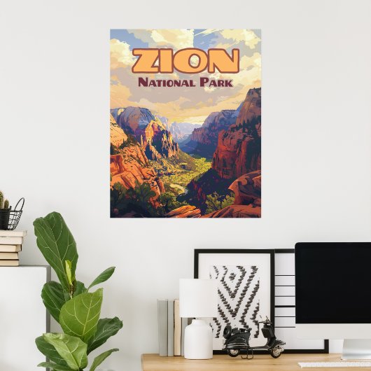Zion National Park Utah Moab Canyon Retro Poster (Thuiskantoor)
