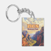 Zion National Park Utah Moab Canyon Retro Sleutelhanger (Voorkant Links)